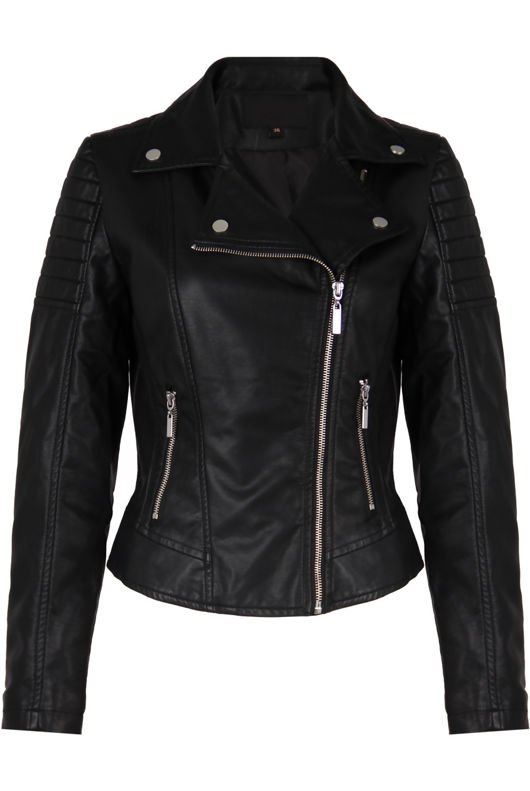 Black PVC Zipped Pockets Biker Jacket 
