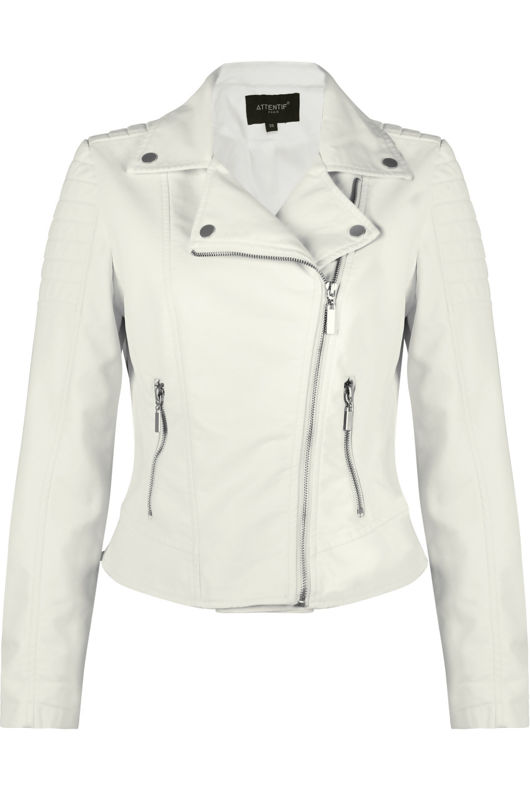 White PVC Zipped Pockets Biker Jacket 