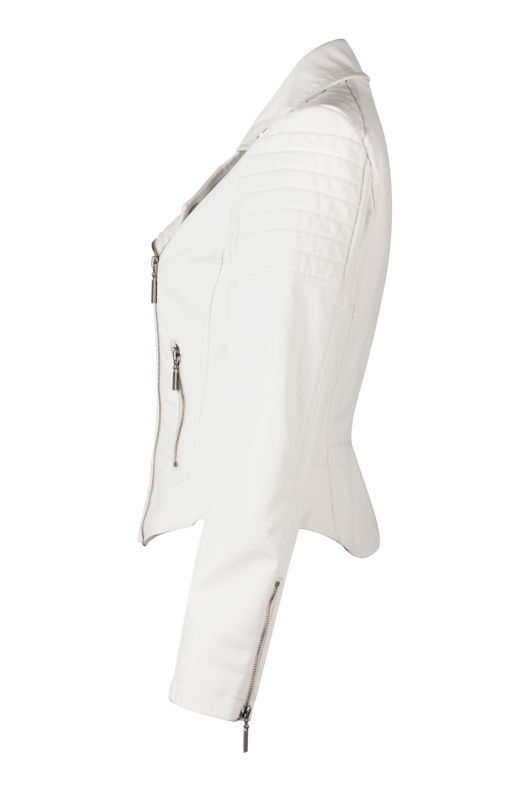 White PVC Zipped Pockets Biker Jacket 