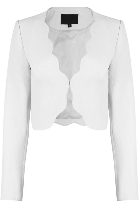 White Scallop Edge Cropped Blazer 