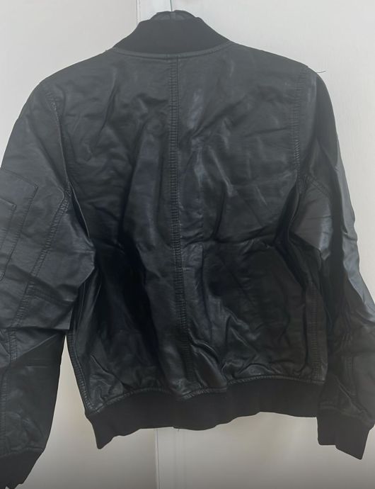 Black Biker Jacket with Pocket in Sleeve