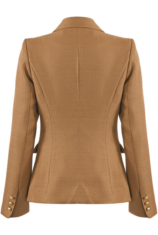 Beige Golden Button Double-Breast Hopsack Blazer