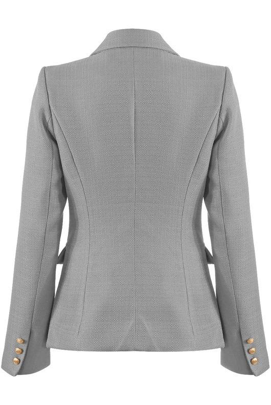 Grey Golden Button Double-Breast Hopsack Blazer