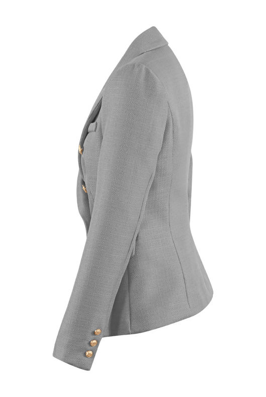 Grey Golden Button Double-Breast Hopsack Blazer