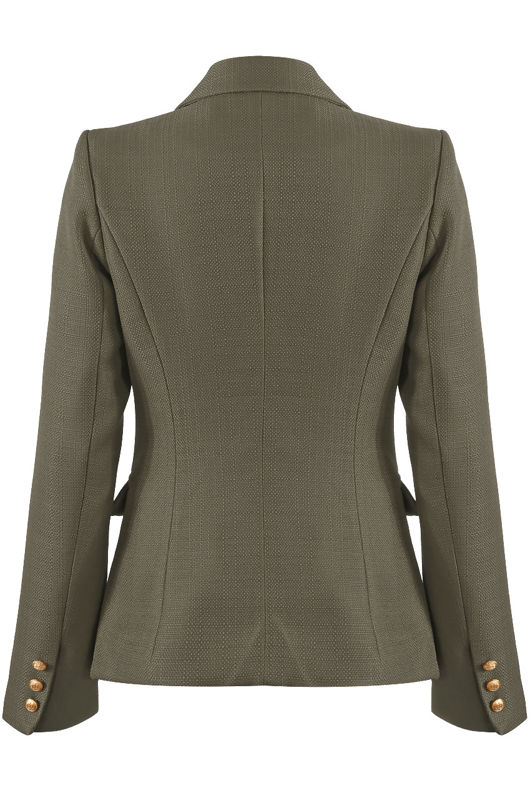 Khaki Golden Button Double-Breast Hopsack Blazer