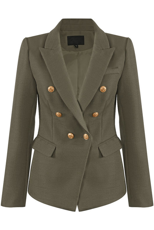 Khaki Golden Button Double-Breast Hopsack Blazer