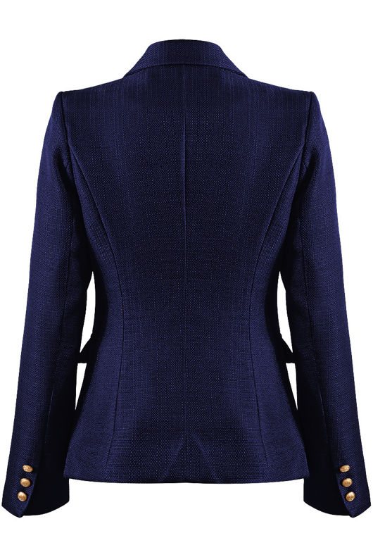 Navy Golden Button Double-Breast Hopsack Blazer