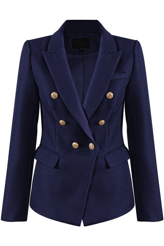 Navy Golden Button Double-Breast Hopsack Blazer