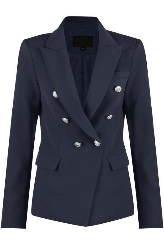 Navy Double-Breast Blazer with Silver Buttons