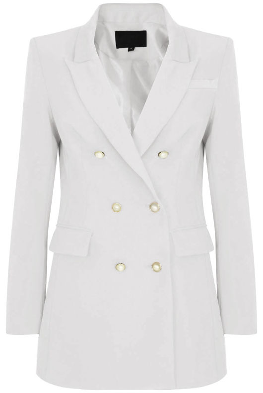 White Double Breast Longline Blazer