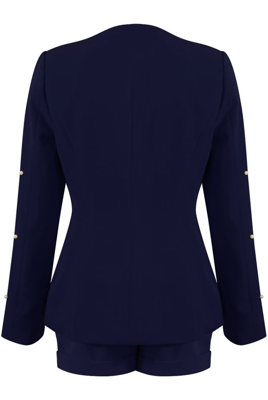 Pearls Trim Lapel-Less Navy Blazer