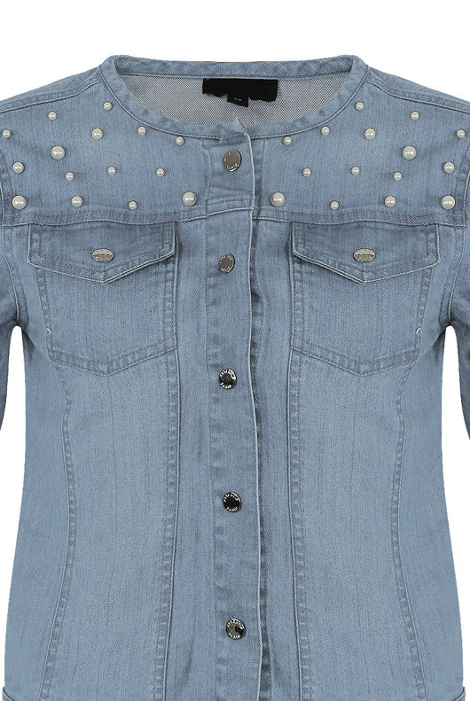 Pearls Trim Denim Jacket 