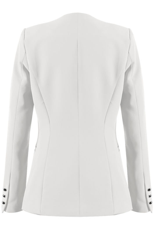 Tailored Lapel-less White Blazer with Golden buttons