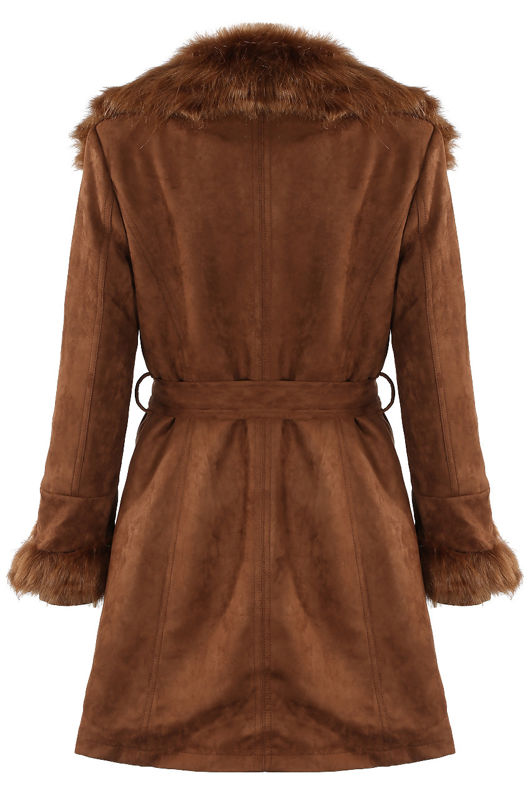 Suede Faux Fur Trim Overcoat