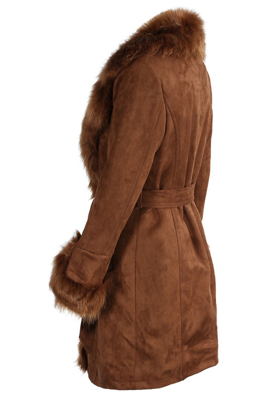 Suede Faux Fur Trim Overcoat