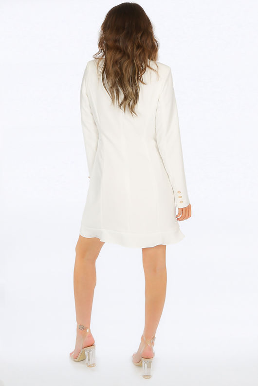 White Frill Hem Longline Double Breasted Dress 