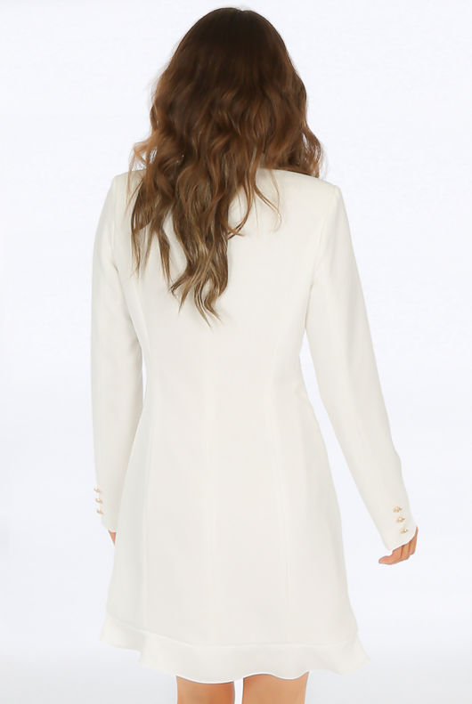 White Frill Hem Longline Double Breasted Dress 