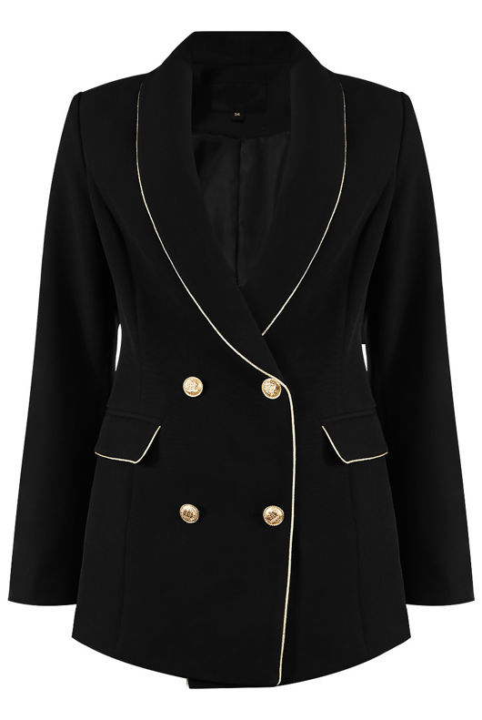 Black Golden Piping Double Breast Blazer