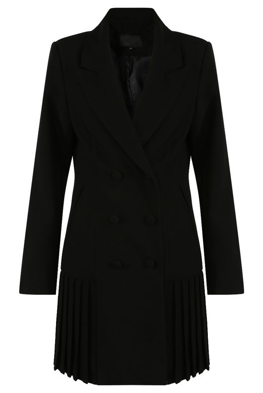 Pleated Hem Double Breast Blazer Dress