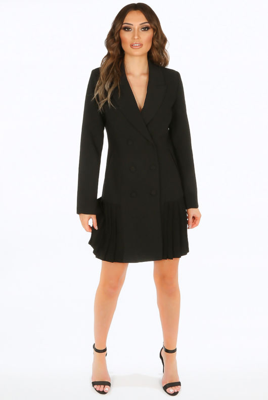 Pleated Hem Double Breast Blazer Dress