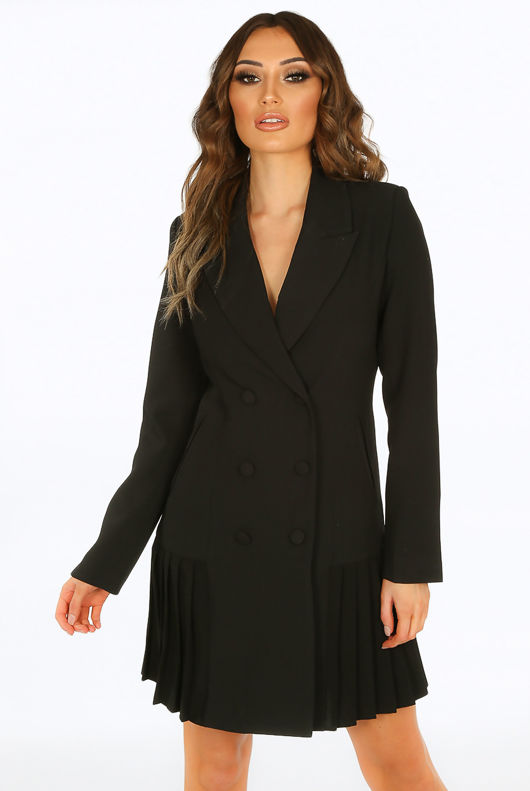 Pleated Hem Double Breast Blazer Dress