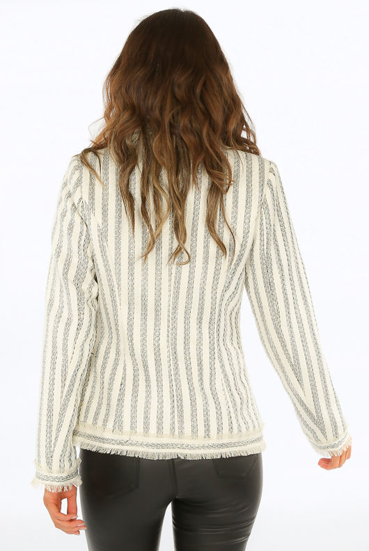 White Stripes Boucle Double Breasted Blazer