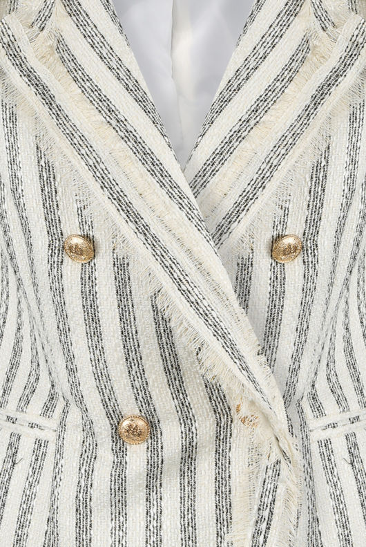 White Stripes Boucle Double Breasted Blazer