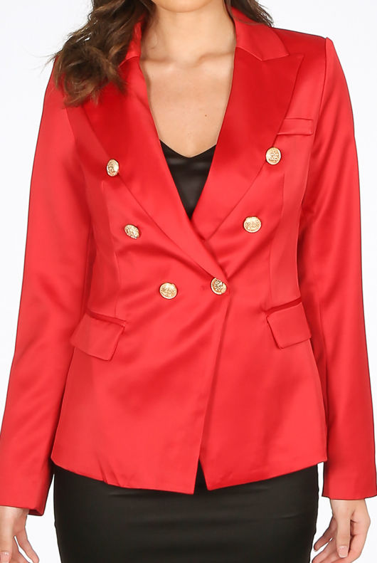 Red Satin Double Breasted Blazer