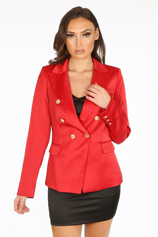 Red Satin Double Breasted Blazer