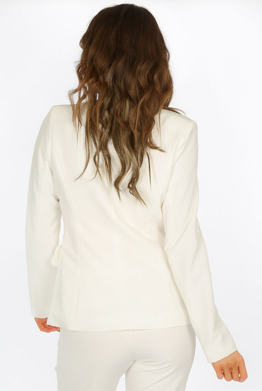 Collarless Single Button White Blazer