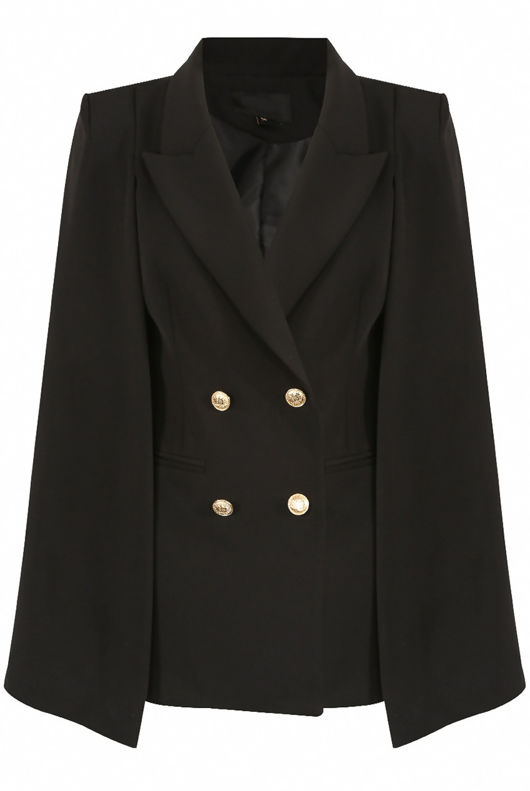 Black Double Breast Cape Coat