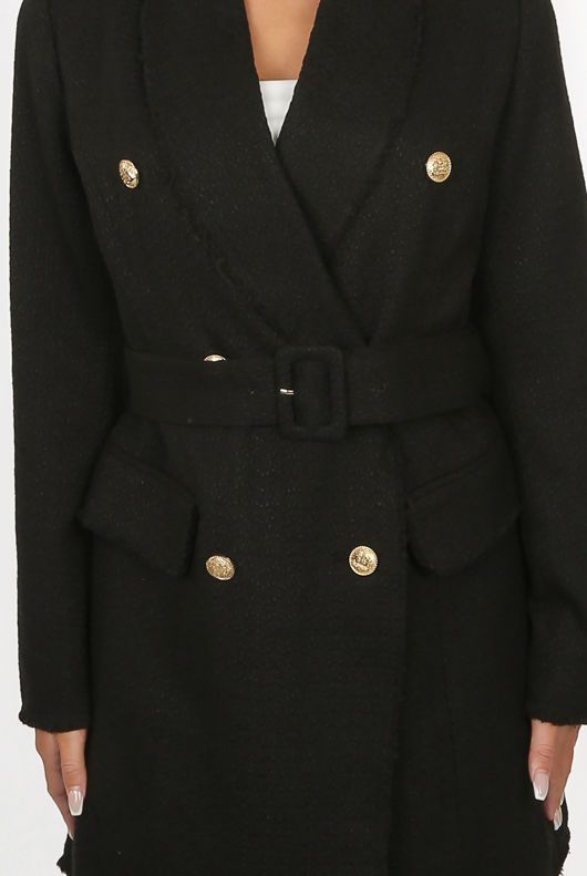  Knitted Double Breast Belted Coat