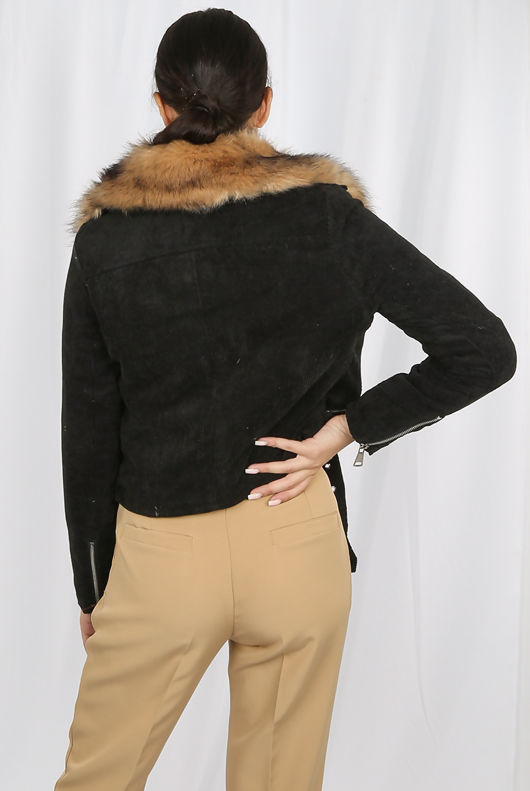 Black Corduroy Fur Trim Jacket