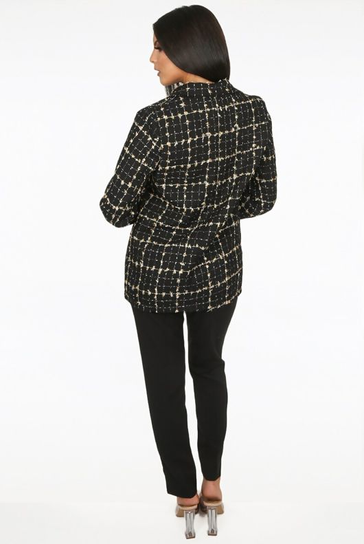 Black Tweed Double Breasted Blazer