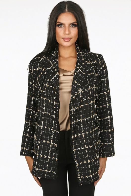 Black Tweed Double Breasted Blazer