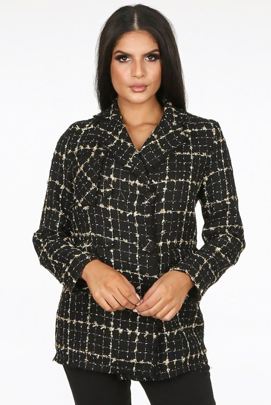 Black Tweed Double Breasted Blazer