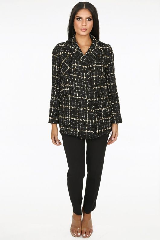 Black Tweed Double Breasted Blazer