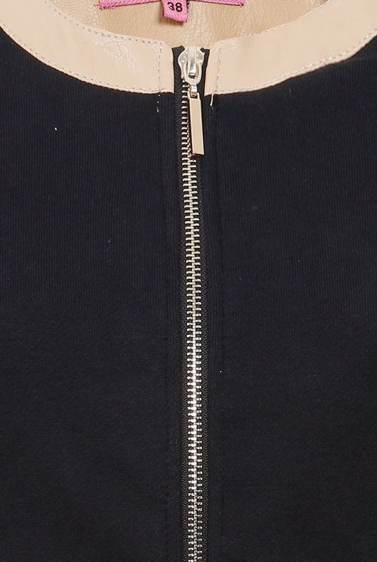 Black Beige Smart Long Contrast Arms PVC Sleeve Coat 