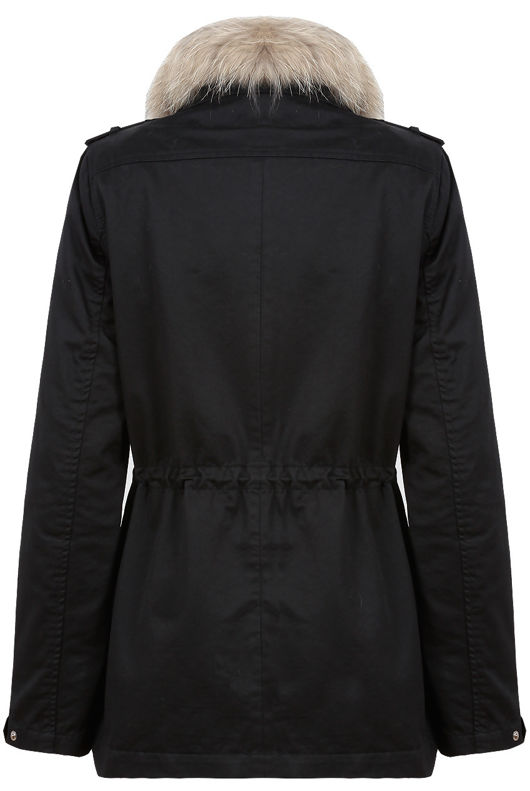 Black Real Fur Trim Parka Jacket