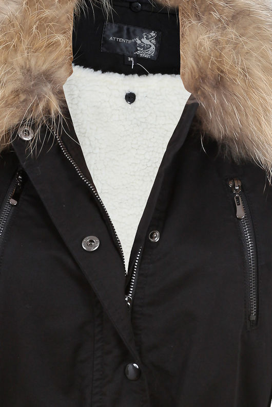 Black Real Fur Trim Parka Jacket
