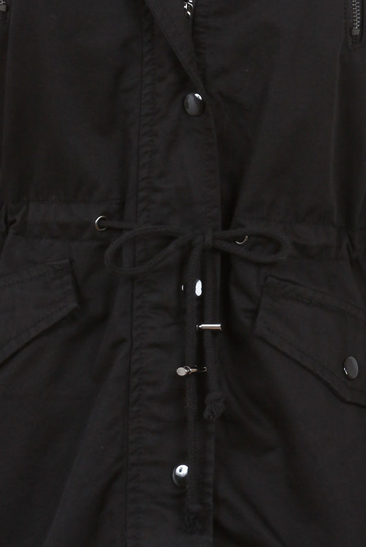 Black Real Fur Trim Parka Jacket