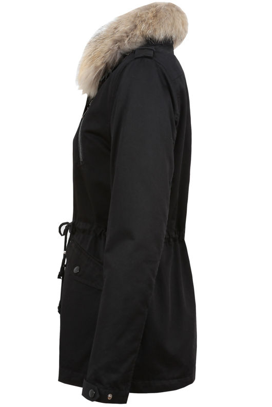 Black Real Fur Trim Parka Jacket