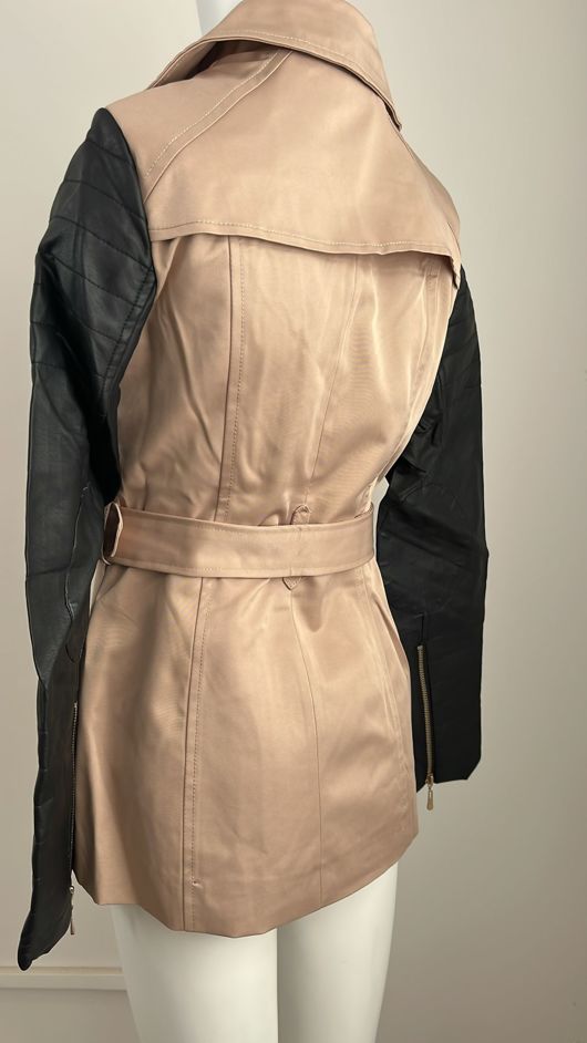 Taupe PVC Arms Cross Zipped Trench Coat