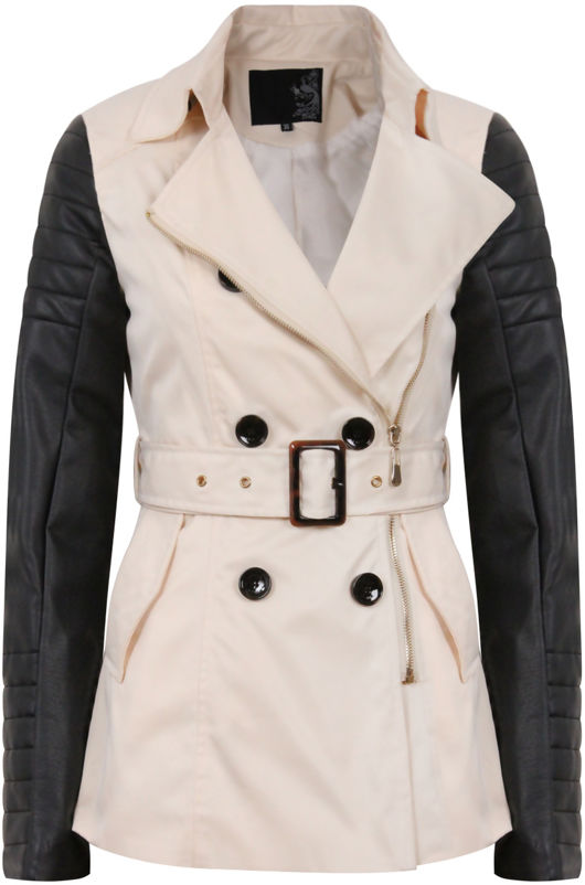 Cream PVC Arms Cross Zipped Trench Coat