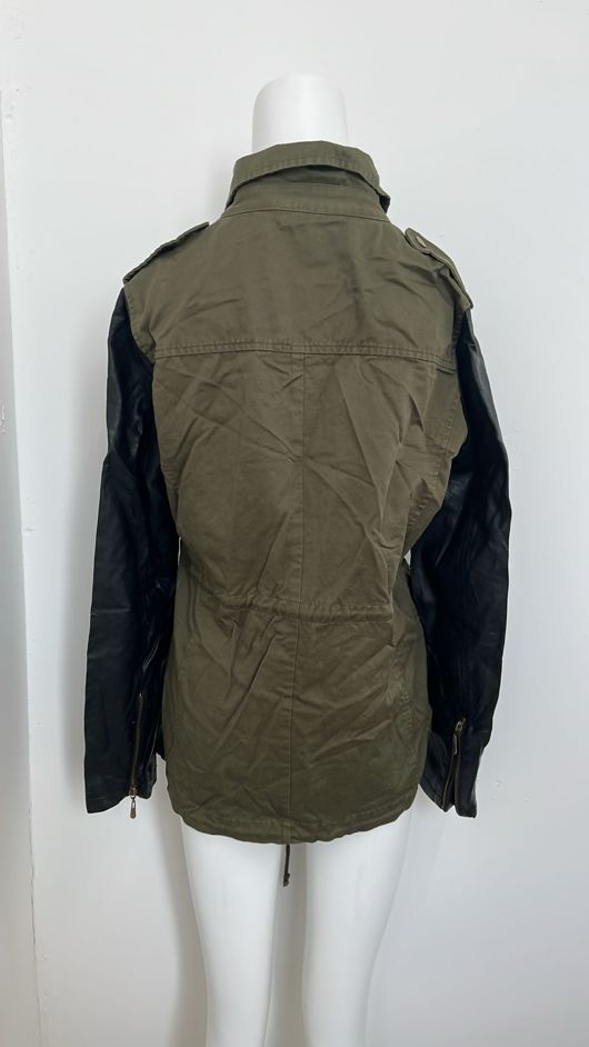 Khaki Contrast PVC Sleeve Double Pocket Jacket