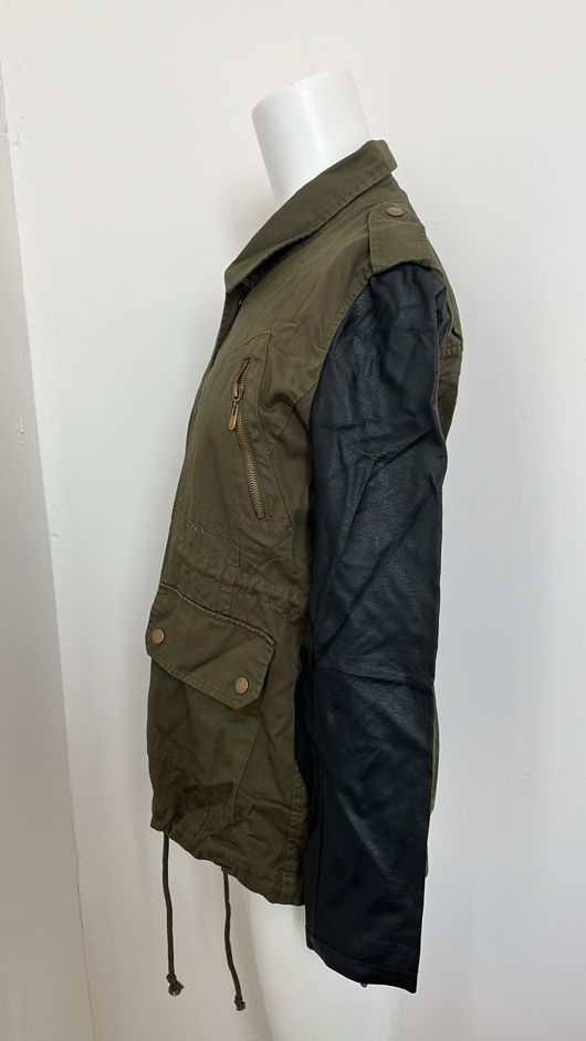 Khaki Contrast PVC Sleeve Double Pocket Jacket