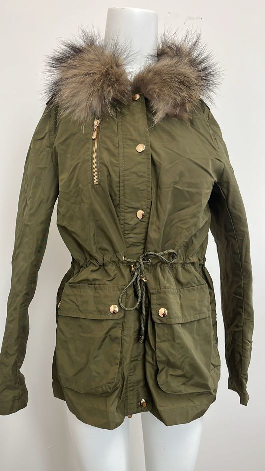 Khaki Jacket with Golden Faux Fur