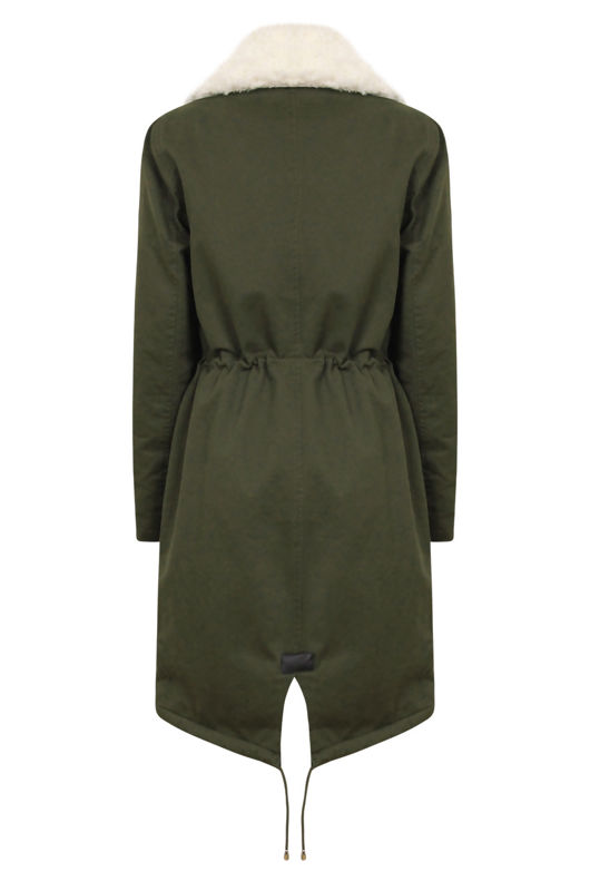 Dark Khaki Fur Lined Long Jacket