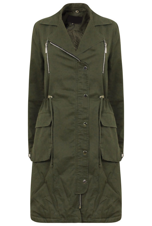 Dark Khaki Fur Lined Long Jacket
