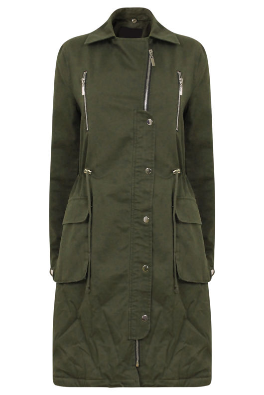 Dark Khaki Fur Lined Long Jacket